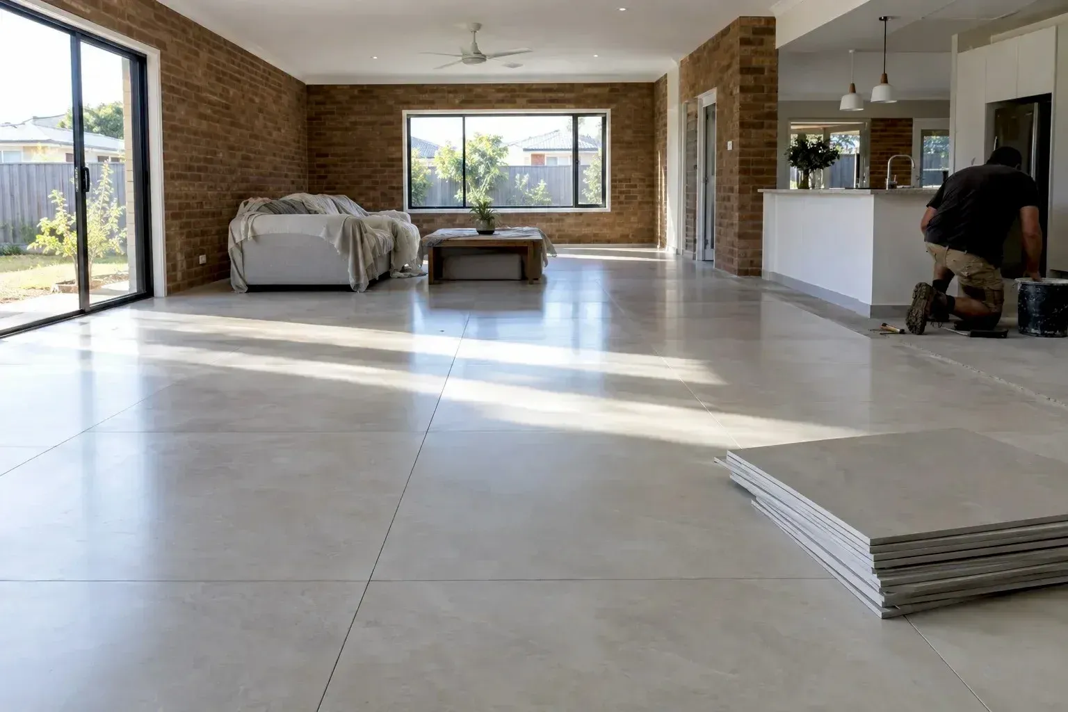Large-format floor tiling