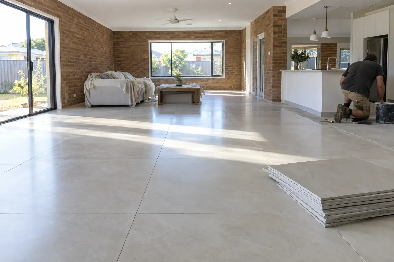 Large-format floor tiling