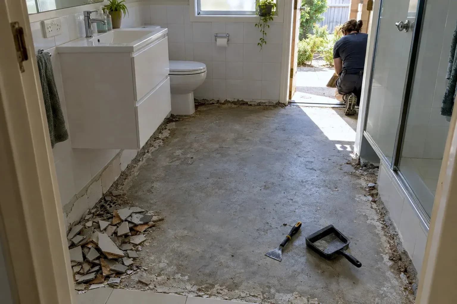 Old tiles up and the floor prepared